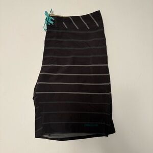 Patagonia Black and Gray Striped Board Shorts